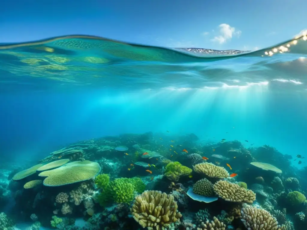 Arrecife de coral vibrante: vida marina en equilibrio Vibrante ecosistema marino en área protegida, destacando la importancia de la conservación de los ecosistemas costeros