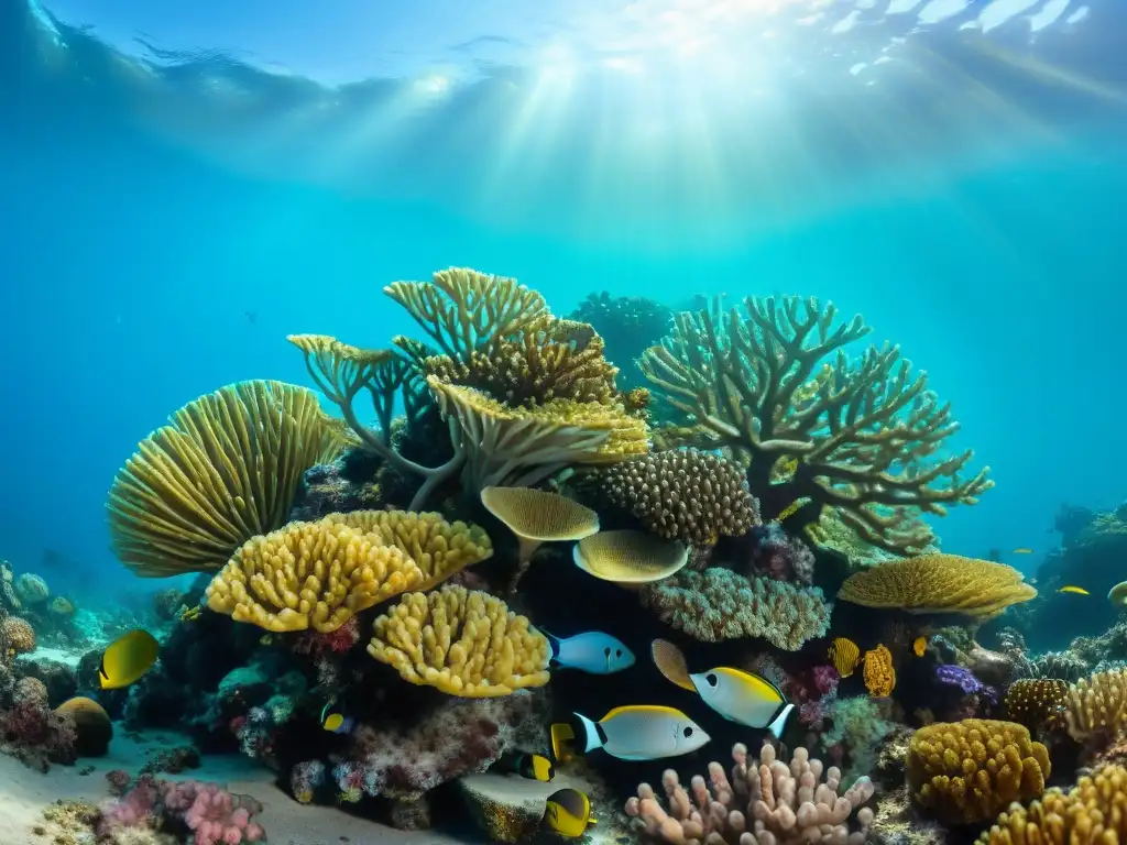 Vibrante biodiversidad en arrecife coralino restaurado Vibrante escena submarina en un arrecife restaurado, resaltando la biodiversidad