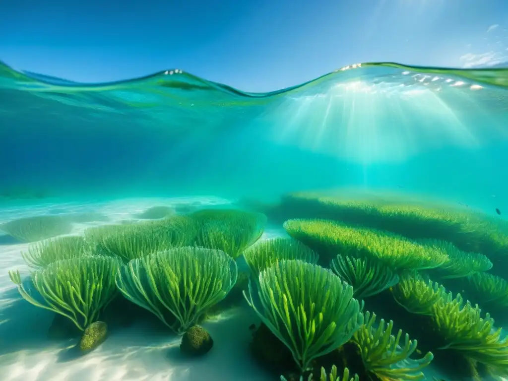 Maravilla submarina: praderas de posidonia rebosantes de vida marina Vibrante pradera marina: colorida vida marina entre las algas, destacando la importancia de conservar praderas marinas