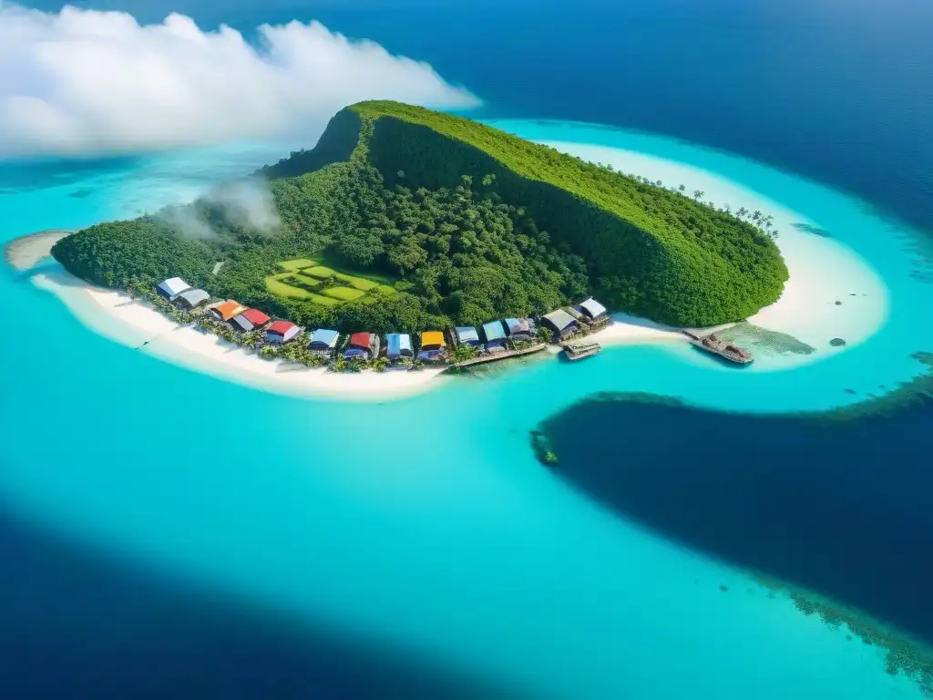 Arte costero vibrante en mercado isleño Un vibrante mercado isleño en una remota isla costera, fusionando arte tradicional con oportunidades de mercado global