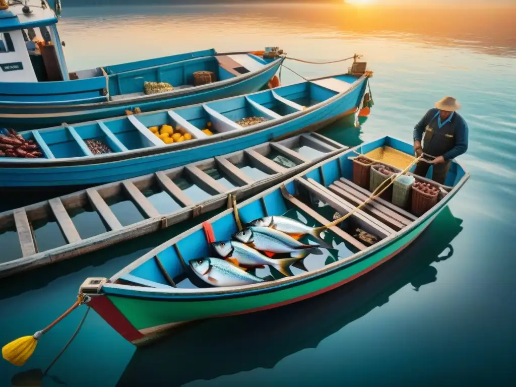Mercado de pescado al amanecer: frescura y color en la costa Vibrante mercado de pescado en un pueblo costero al amanecer
