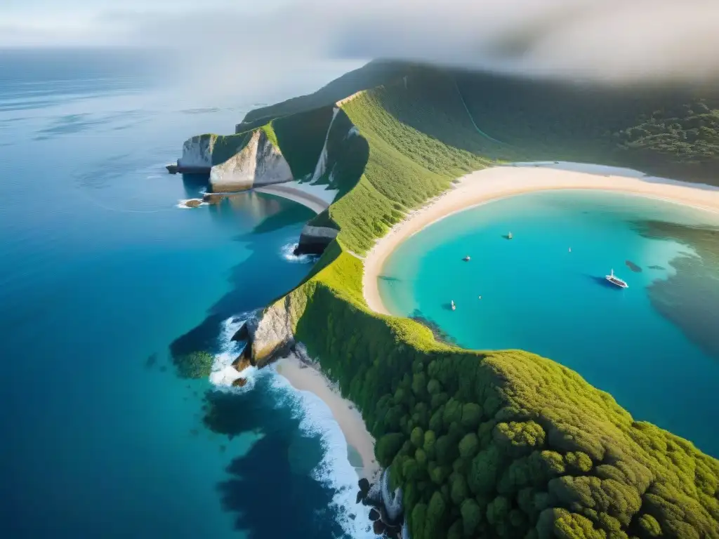 Costa vibrante: belleza y equilibrio entre naturaleza y humanidad Vibrante paisaje costero: agua azul, vegetación exuberante, playas y acantilados rocosos