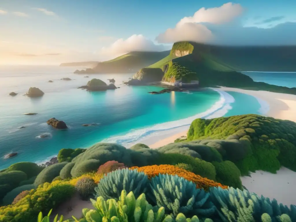 Paraíso costero sostenible: flora, fauna y acción eco-friendly Vibrante paisaje costero con flora y fauna bajo proyectos sostenibles en la costa