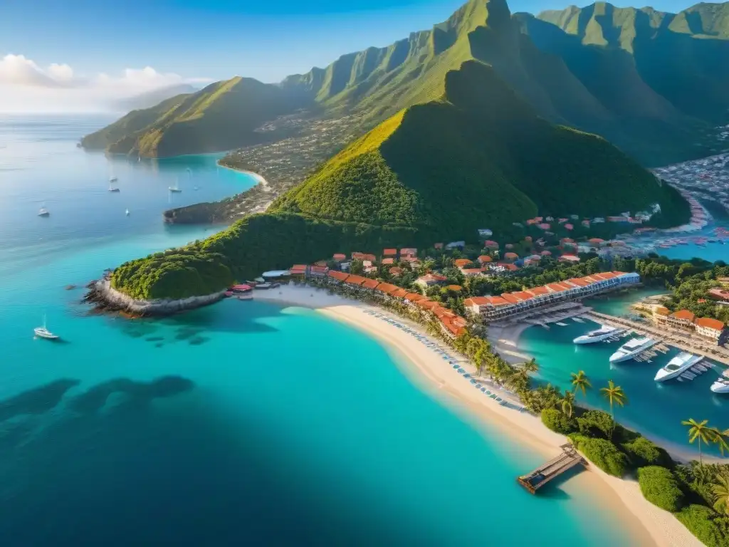 Costa tropical: vida vibrante entre aguas turquesas y montañas verdes Vibrante pueblo costero entre aguas turquesa y montañas verdes