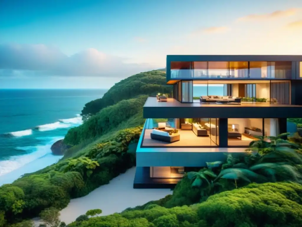 Vivienda inteligente de lujo en la costa Vida costera de lujo con sistemas inteligentes y diseño futurista en casa moderna frente al mar