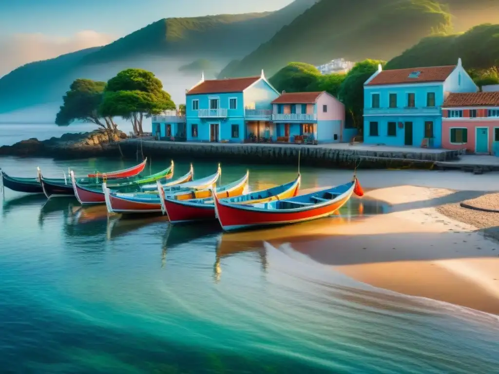 Amanecer en un pueblo costero: pesca, ejercicio y serenidad Vida junto al mar: amanecer en un pintoresco pueblo costero con botes de pesca, gaviotas y locales disfrutando de la mañana
