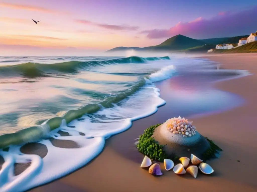 Amanecer sereno en la costa: belleza costera y renovación espiritual Vida renovadora en propiedades frente al mar: amanecer tranquilo con gaviotas y playa serena