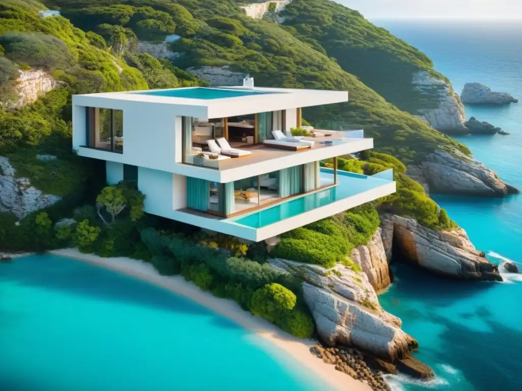 Villa moderna en acantilado: diseño innovador junto al mar Villa costera moderna con diseño innovador y vistas al mar turquesa