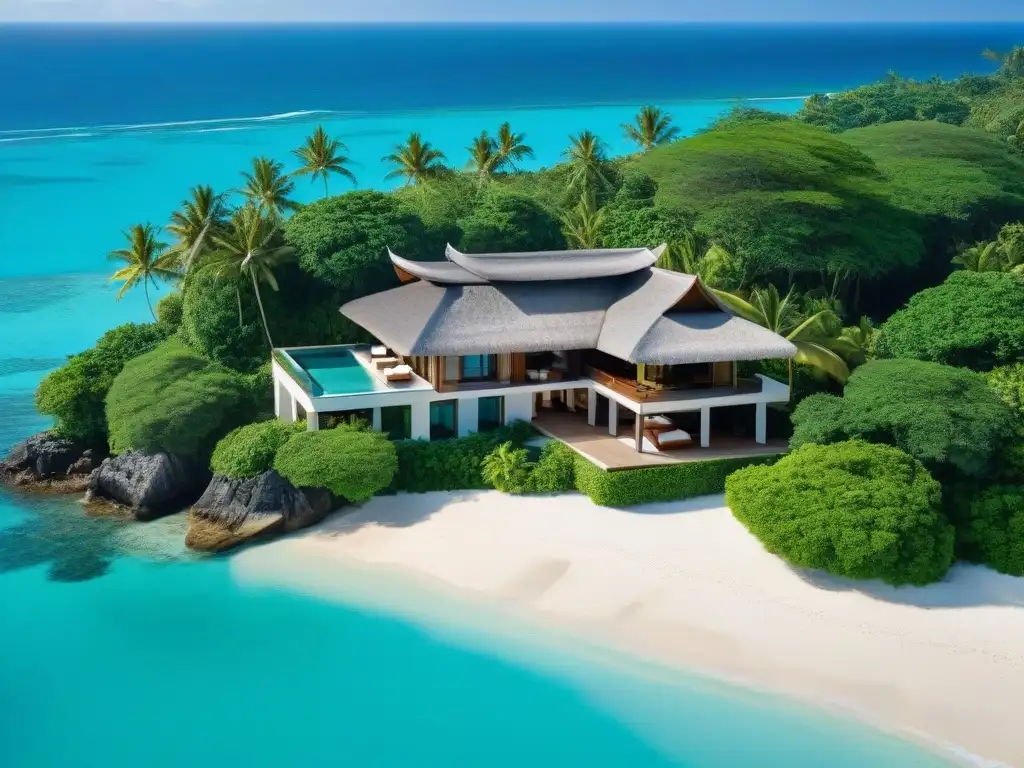 Villa de lujo frente al mar: paraísos en un vistazo Una villa exclusiva frente al mar con piscina infinita privada, rodeada de aguas turquesa, playas blancas y palmeras exuberantes