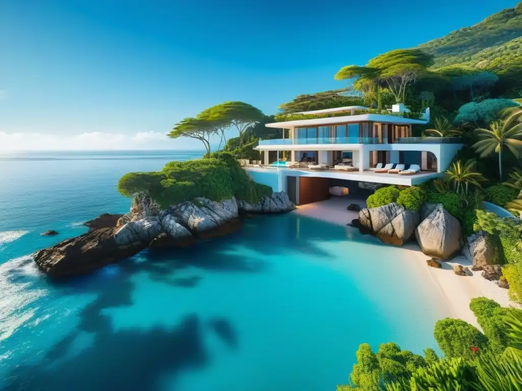 Villa de lujo en acantilado con piscina infinita privada Villa de lujo en acantilado con piscina infinita y vistas al mar turquesa