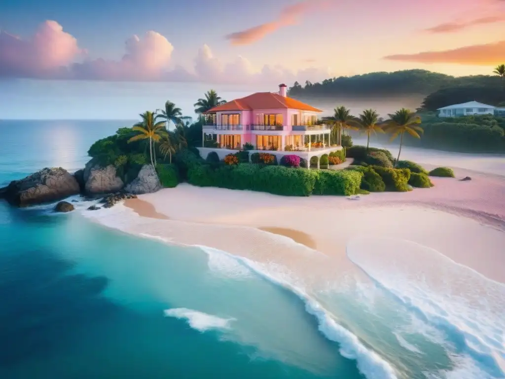 Villa de lujo frente al mar al atardecer Villa de lujo en la costa al atardecer con seguro personalizado propiedades costeras