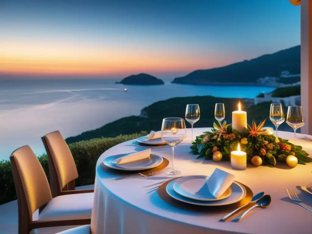 Exquisita villa de lujo frente al mar con cena gourmet al aire libre Una villa de lujo en la costa con gastronomía exquisita y vistas espectaculares al mar al atardecer