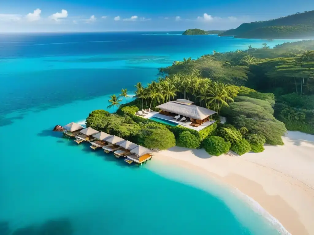 Paraíso costero: lujosa villa frente al mar en un entorno tropical Villa de lujo frente al mar con aguas turquesas y palmeras vibrantes
