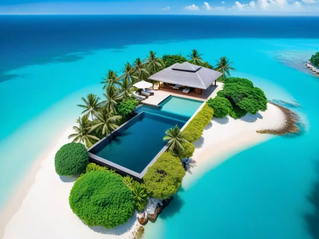 Villa de lujo con piscina infinita en playa paradisíaca Villa de lujo frente al mar con piscina infinity y vistas al mar, rodeada de exuberante vegetación tropical