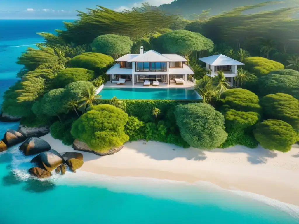 Villa de lujo frente al mar: paraísos costeros Villa de lujo frente al mar con vistas panorámicas, palmeras y playa blanca