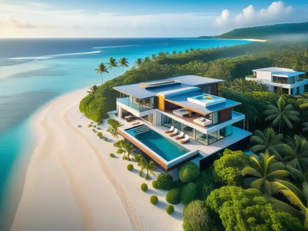 Villa de lujo con infinity pool en playa dorada Villa de lujo en la playa con tecnologías exclusivas propiedades costeras elite