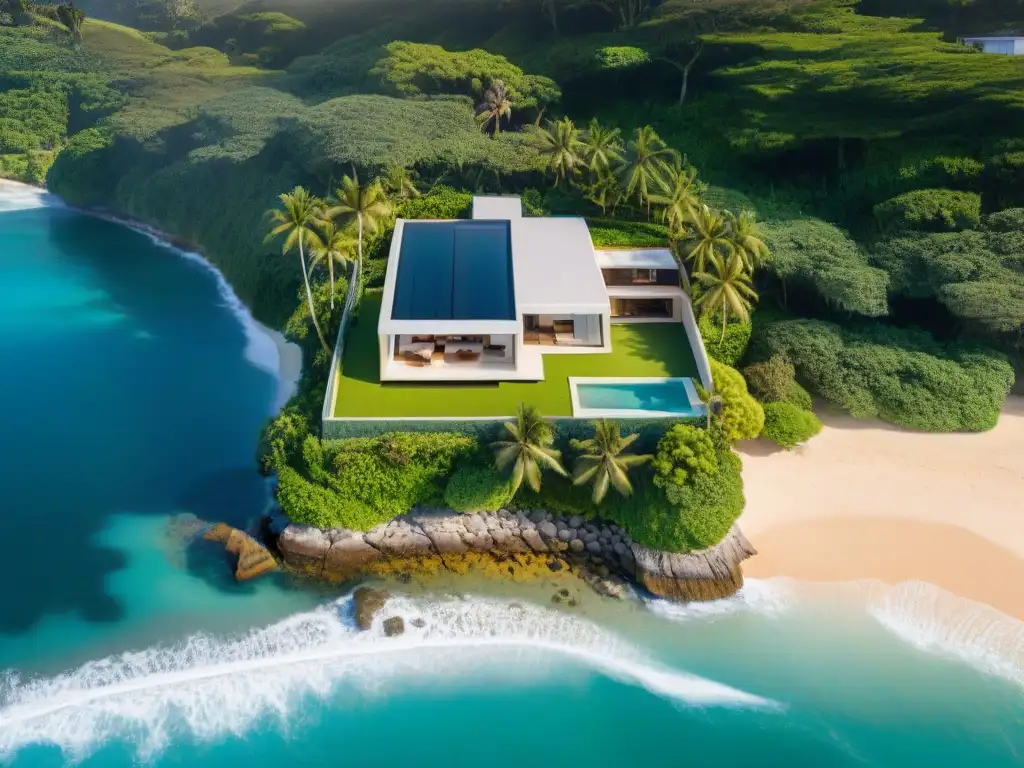 Villa de lujo con tecnología avanzada en la costa Villa moderna en la costa con tecnología de protección integrada: cámaras, sensores y barreras automáticas