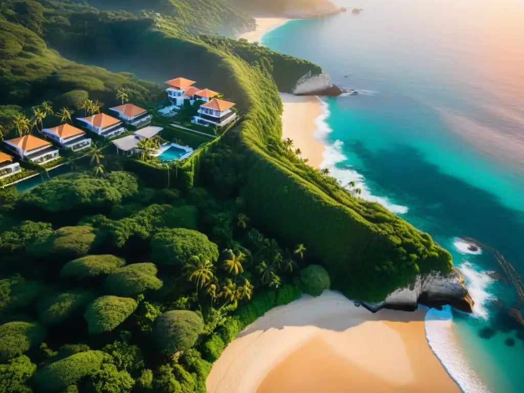 Propiedad costera de lujo al atardecer Villas lujosas frente al mar al atardecer con financiación para adquirir propiedad costera