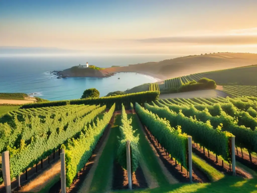 Viñedo costero al atardecer: belleza serena y auténtica Viñedo costero al atardecer con trabajadores y Festivales de vino en costa