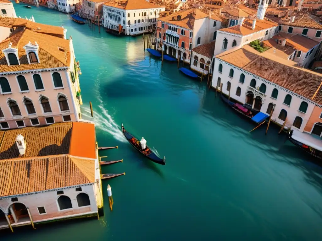 Venecia al atardecer: belleza y desafíos Vista aérea de Venecia al atardecer, reflejando su encanto histórico y la necesidad de sostenibilidad en el turismo costero