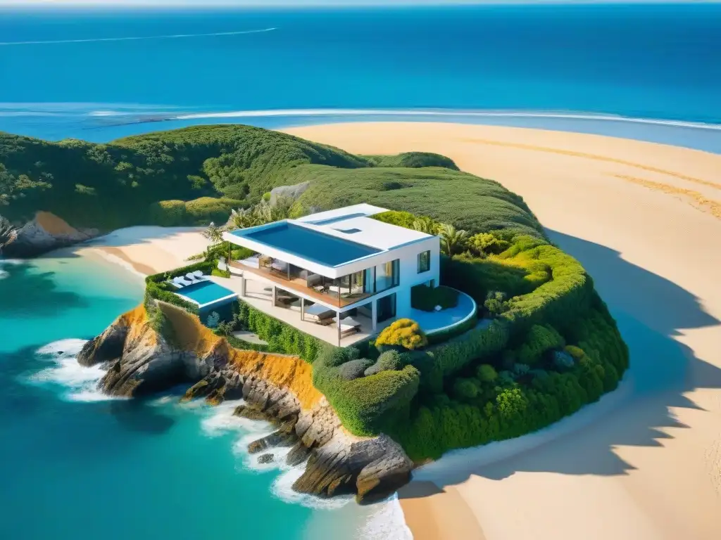Vista aérea impresionante de casa moderna en la costa Vista aérea de casa moderna en costa con hipotecas para propiedades costeras