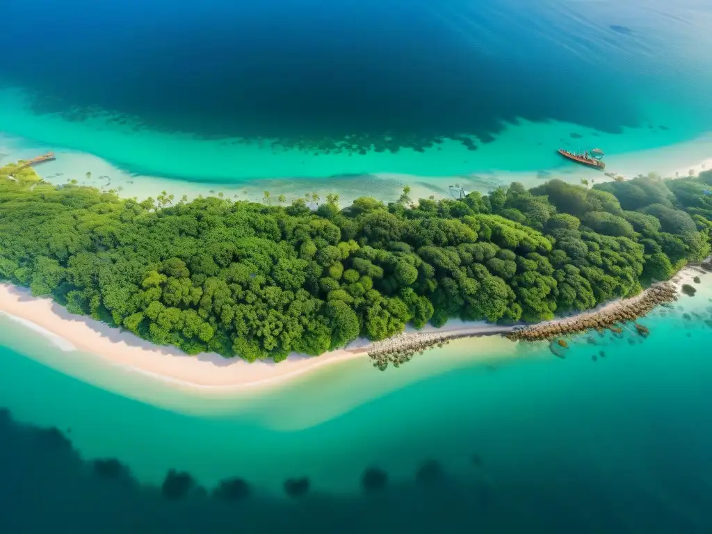 Costa urbana sostenible: integración perfecta con la naturaleza Vista aérea de ciudad costera integrada con entorno natural