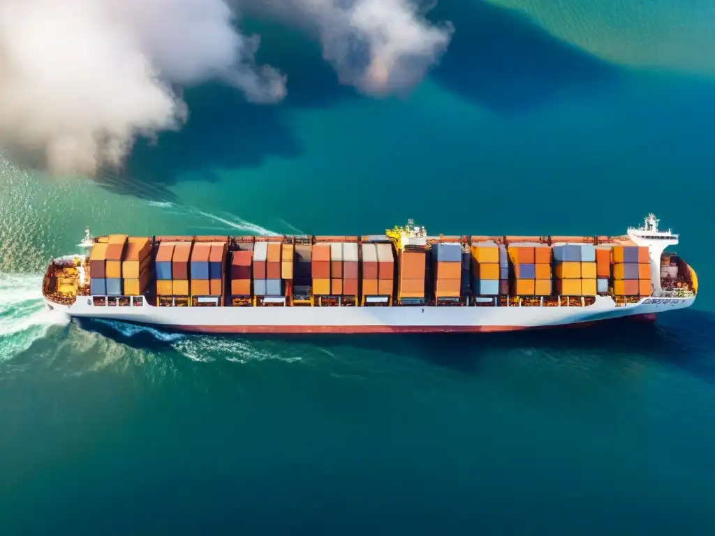 Vista aérea de una ciudad costera en un país en desarrollo, con un puerto activo y rascacielos modernos