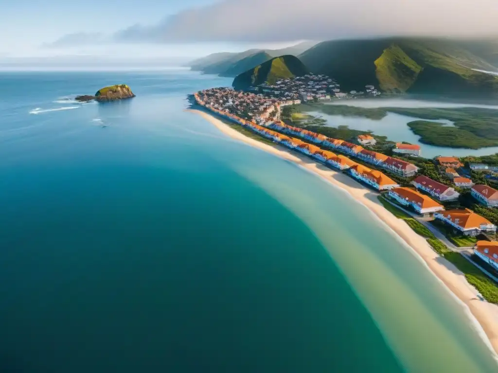 Vista aérea de ciudad costera con normativas construcción propiedades costeras