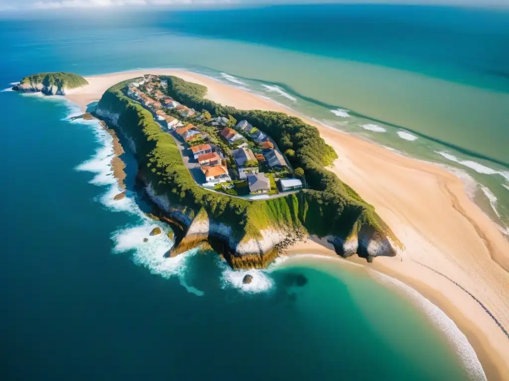 Costa erosionada por cambio climático: urgencia de protección Vista aérea de costa erosionada por cambio climático, resaltando la vulnerabilidad de propiedades costeras