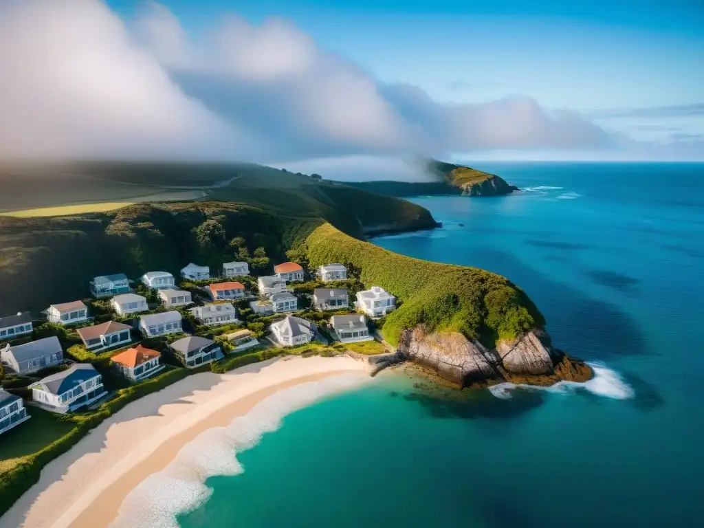 Desarrollo costero: equilibrio entre lujo y conservación Vista aérea de desarrollo inmobiliario costero, contraste entre naturaleza y construcción, normativa costera compra propiedades mar
