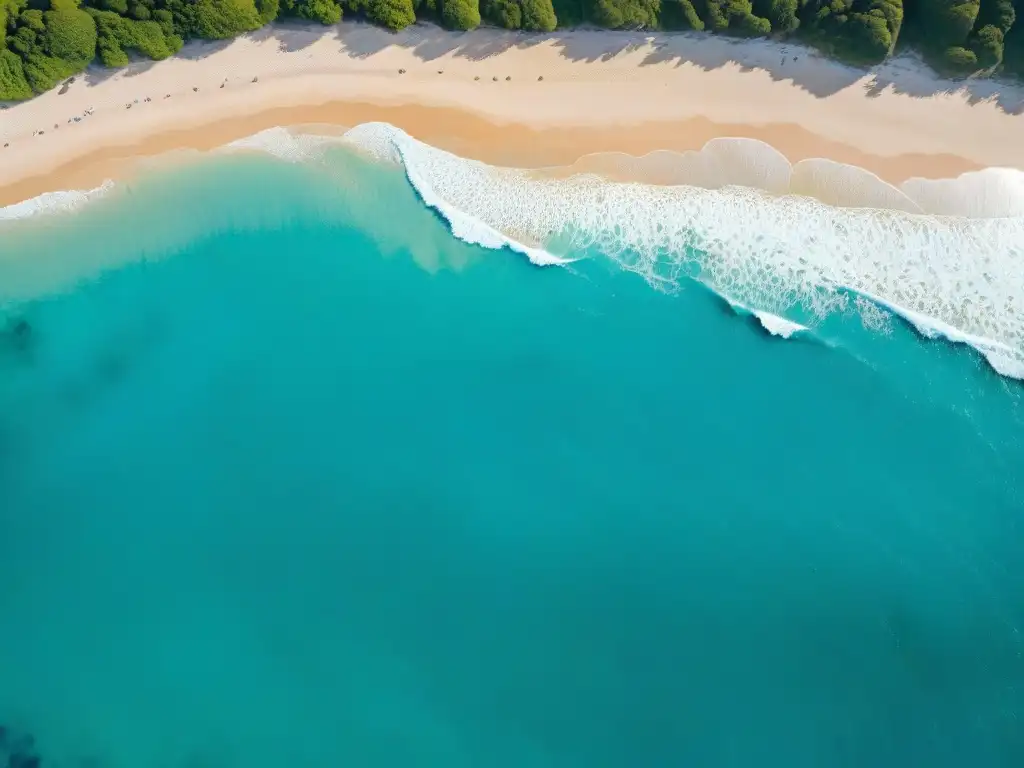 Costa paradisíaca: aguas turquesas y playa dorada Vista aérea detallada de costa prístina, aguas turquesas y playa dorada