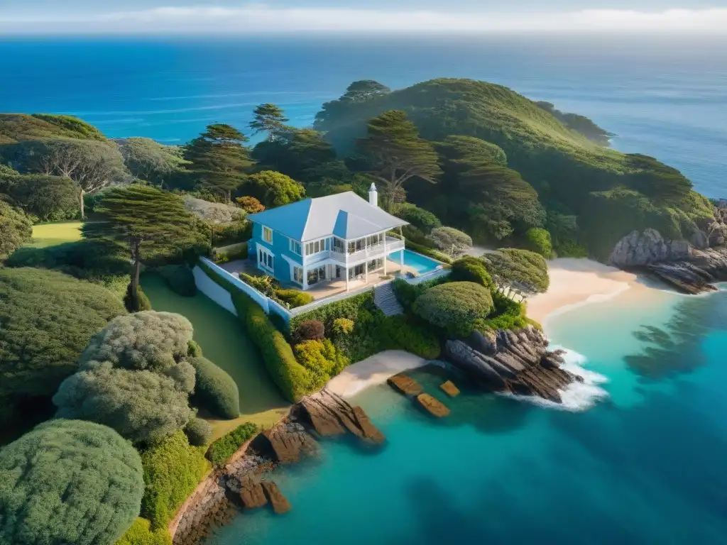 Propiedad costera: Detalles y serenidad frente al mar Vista aérea detallada de una propiedad costera, mostrando sus elementos naturales y arquitectónicos