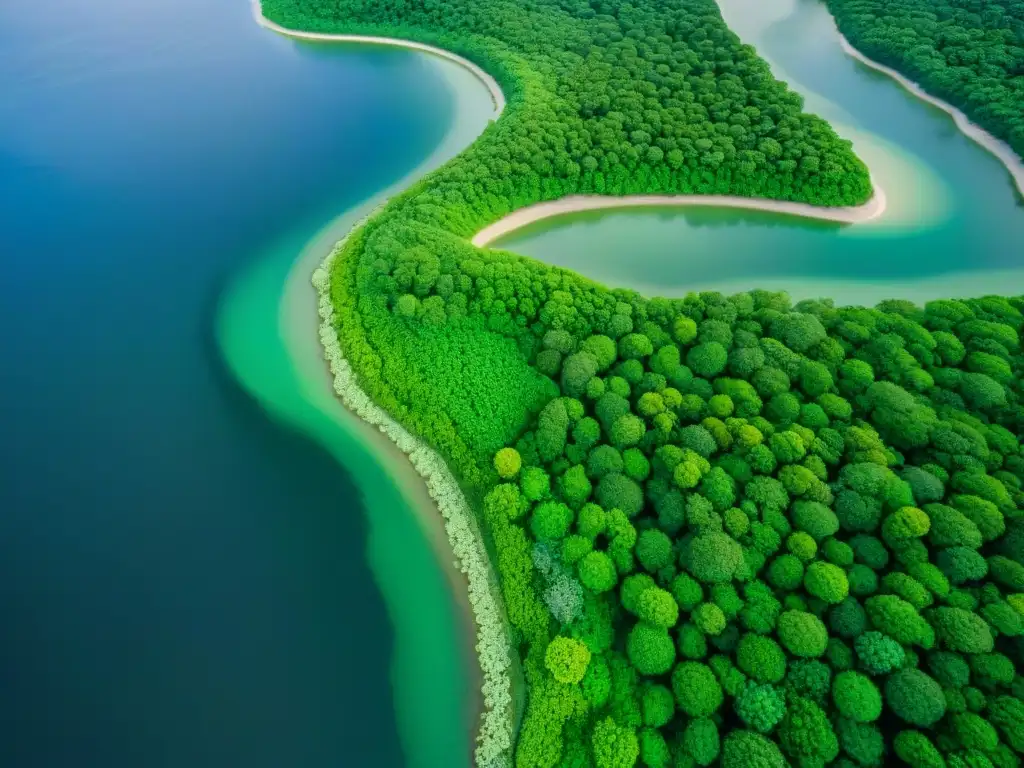 Delta fluvial: belleza frágil y amenazada Vista aérea detallada resaltando la red de agua, vegetación y costa
