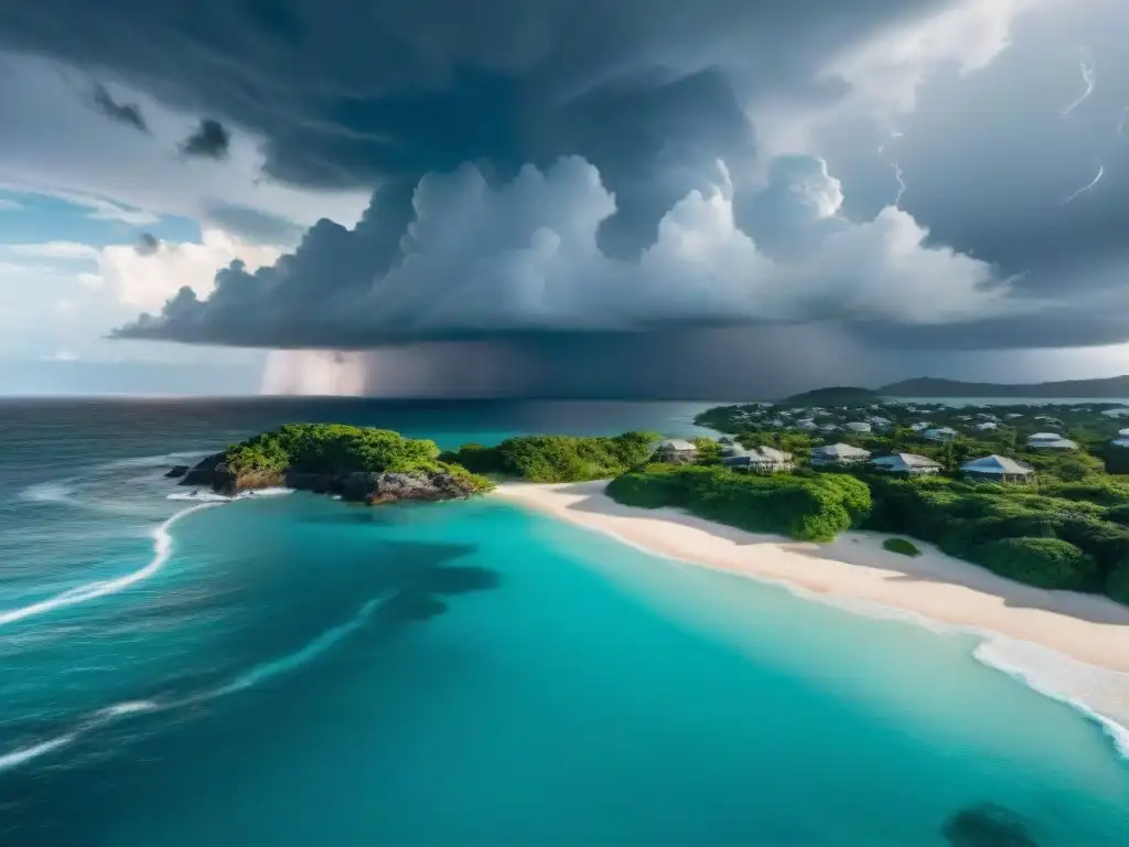 Resiliencia asegurada: propiedad costera premium ante desastres naturales Vista aérea dramática de una lujosa propiedad costera frente al mar, resaltando la importancia de pólizas premium para protegerse de catástrofes