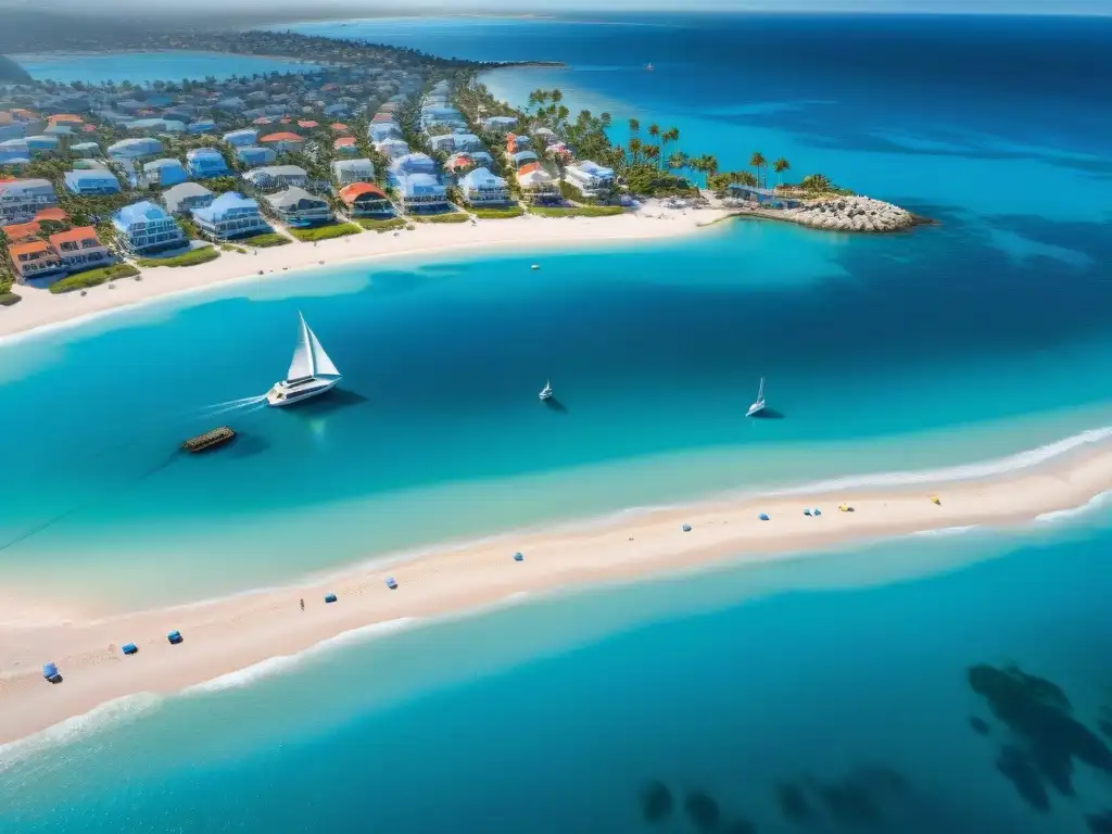 Costa tropical: armonía entre modernidad y tradición costera Vista aérea de un encantador pueblo costero con propiedades coloridas, combinando diseño moderno y encanto tradicional