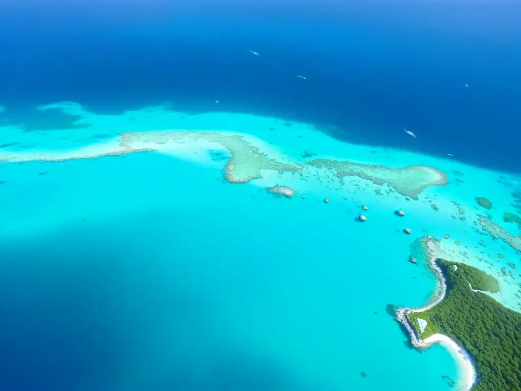 Arrecifes de la Riviera Maya: vida marina vibrante Vista aérea impresionante de los arrecifes de coral y la vida marina en las mejores propiedades costeras Riviera Maya