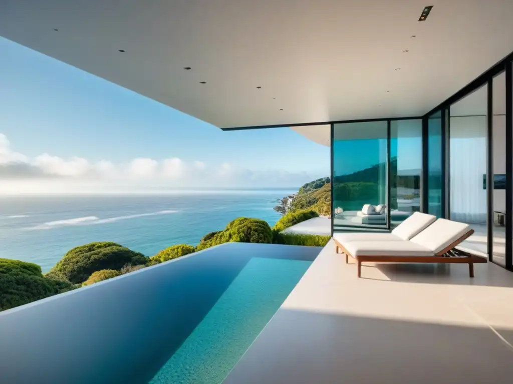 Arquitectura costera moderna: diseño innovador en armonía con la naturaleza Una vista aérea impresionante de una casa costera de diseño arquitectura moderna, integrada perfectamente en su entorno natural