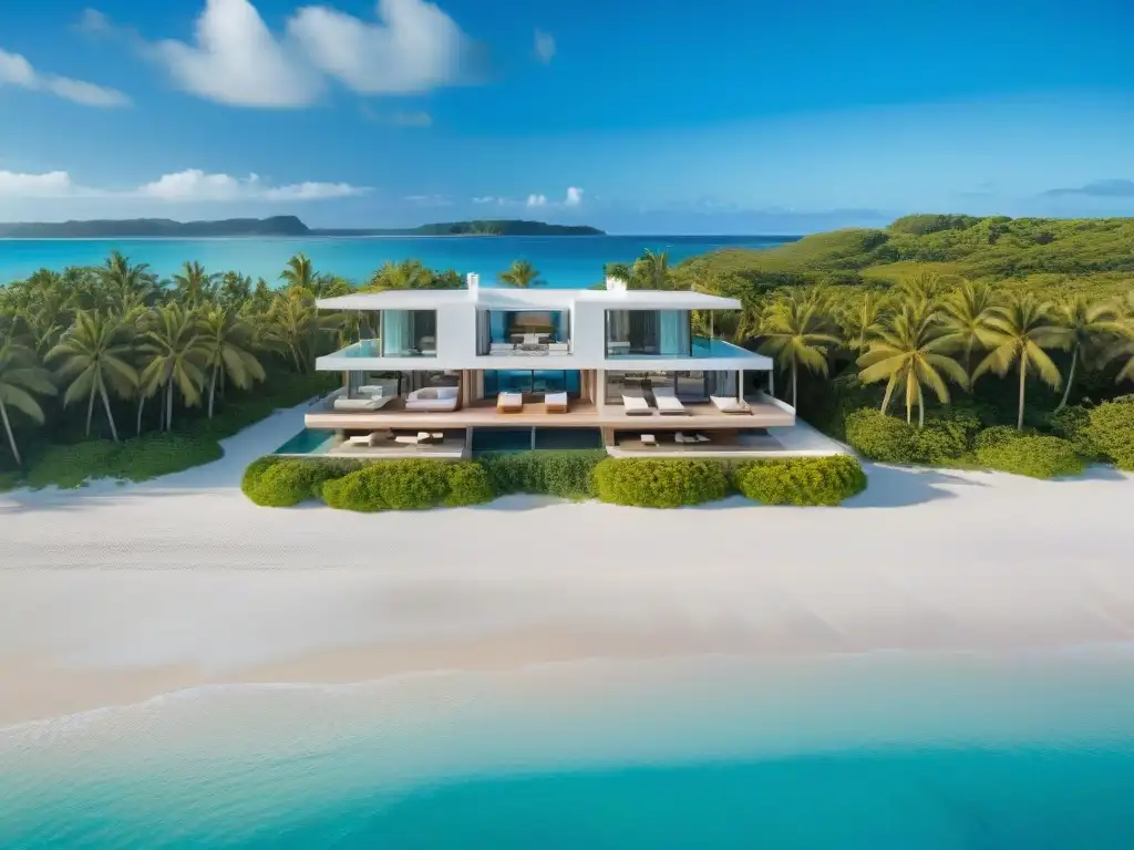 Casa de playa moderna entre palmeras, lujo y tranquilidad Vista aérea impresionante de casa de playa moderna entre palmeras, con diseño de exteriores casas playa 2023