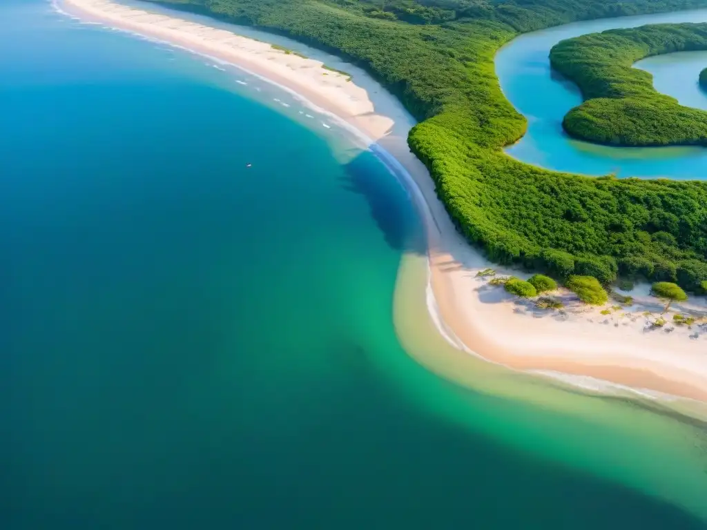 Desarrollo sostenible en zona costera: armonía entre humanos y naturaleza Vista aérea impresionante de construcción sostenible en propiedades costeras con paneles solares, zonas verdes y defensas naturales