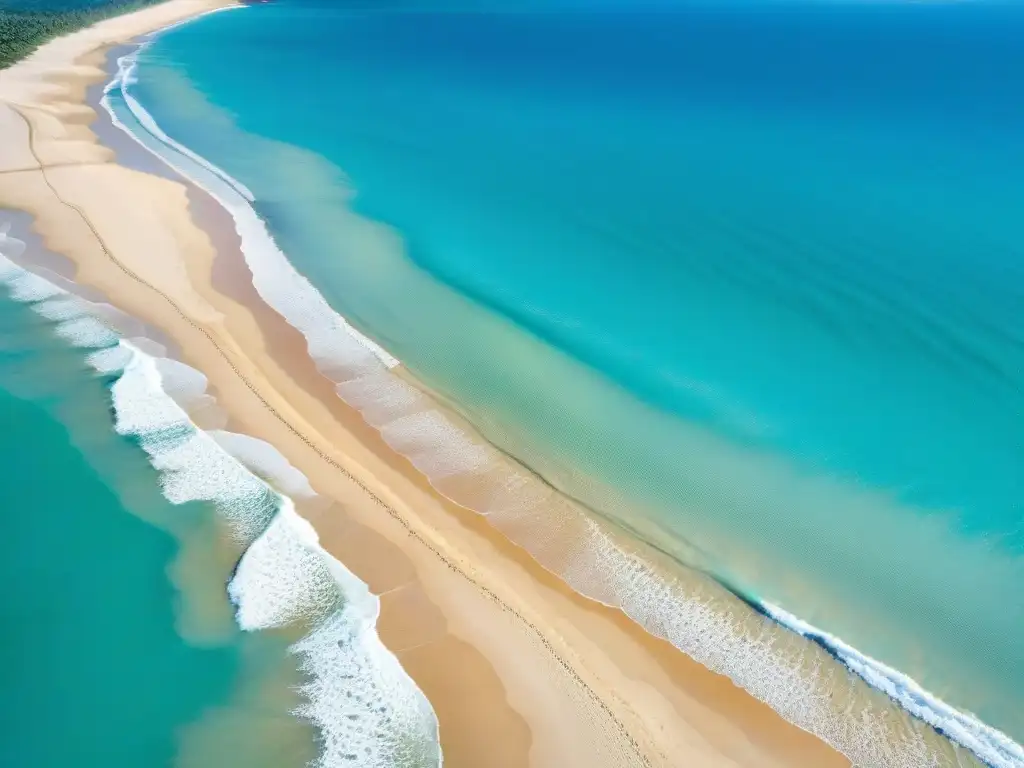 Costa paradisíaca: Aguas turquesas y arena dorada Vista aérea impresionante de una costa prístina con aguas turquesas cristalinas acariciando suavemente la orilla dorada