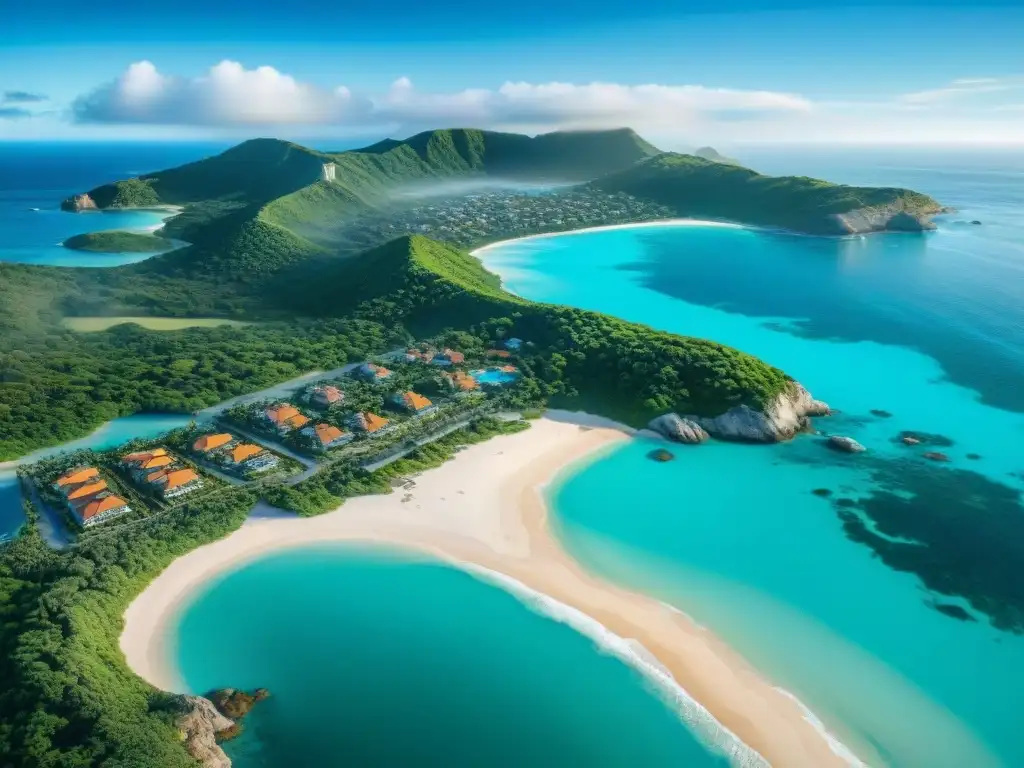 Costa paradisíaca: inversión inigualable en propiedades costeras Vista aérea impresionante de costa prístina con aguas turquesas y playas doradas, destacando el valor de propiedades costeras