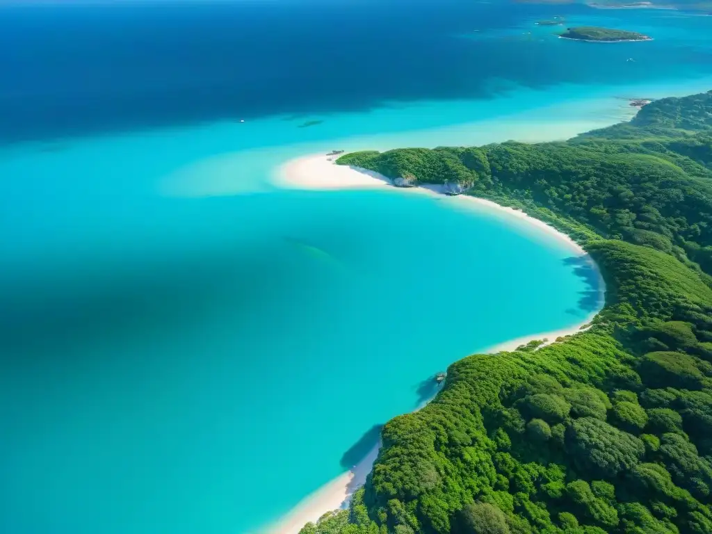 Inversión en proyectos inmobiliarios costeros: vista aérea impresionante Vista aérea impresionante de costa virgen con aguas turquesas, playas doradas y vegetación exuberante
