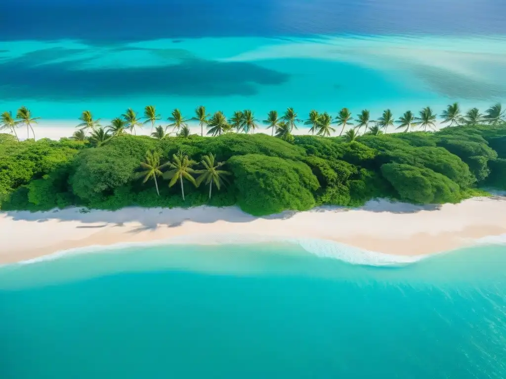Paraíso costero: playas doradas y aguas turquesas Vista aérea impresionante de costa virgen con aguas turquesas, playas doradas y palmeras