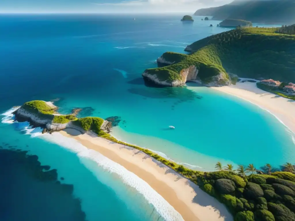 Vista aérea impresionante de costa rocosa con aguas turquesas cristalinas, ideal para comprar o construir propiedad costera