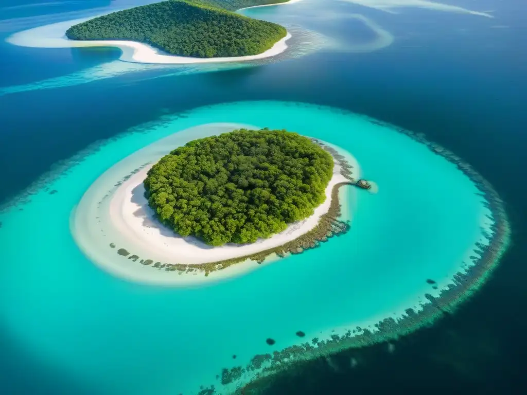 Vibrante ecosistema costero: interacciones entre aguas turquesa y manglares Vista aérea impresionante de ecosistema costero, destacando interacciones entre aguas turquesa y vegetación exuberante