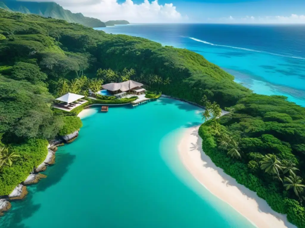 Propiedad costera de lujo en paraíso tropical Vista aérea impresionante de una lujosa propiedad costera con playas de arena blanca, aguas turquesas y palmeras