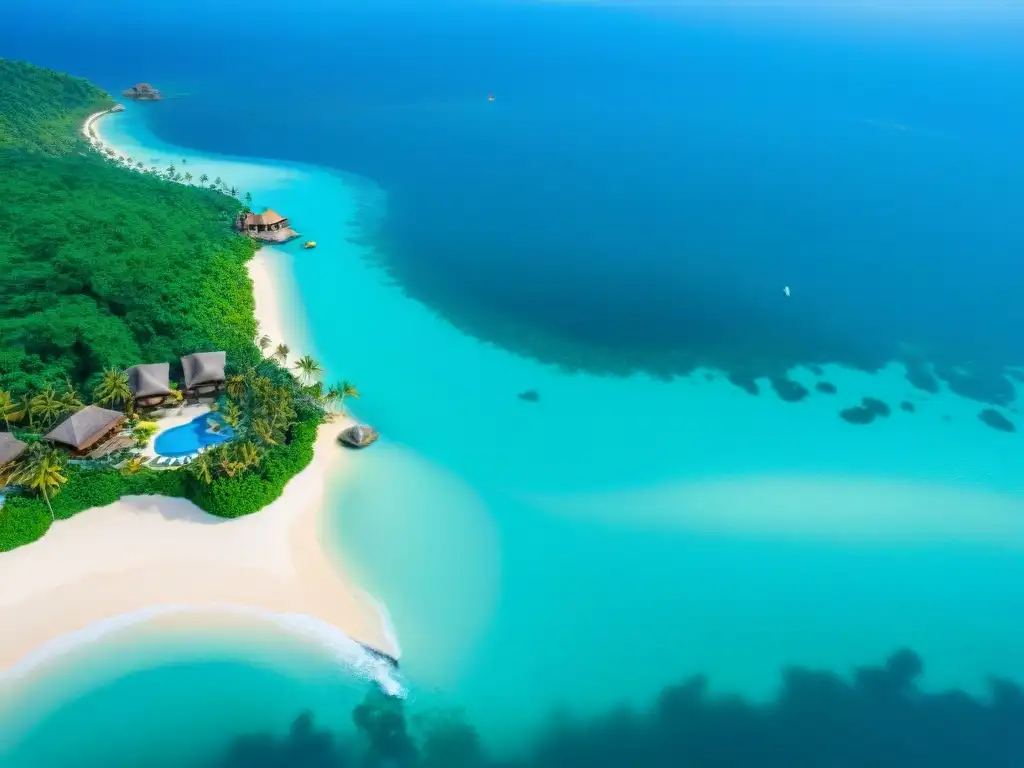 Resort de lujo con piscina infinita y vistas al mar Una vista aérea impresionante de un lujoso resort costero con una piscina infinita y ambiente sofisticado