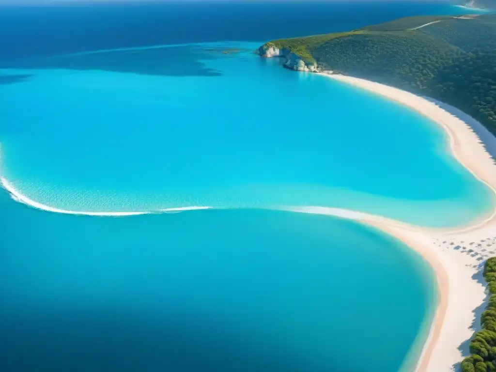 Paraíso caribeño: mar turquesa, playa blanca y atardecer dorado Una vista aérea impresionante del mar turquesa cristalino, con olas suaves creando patrones hipnóticos