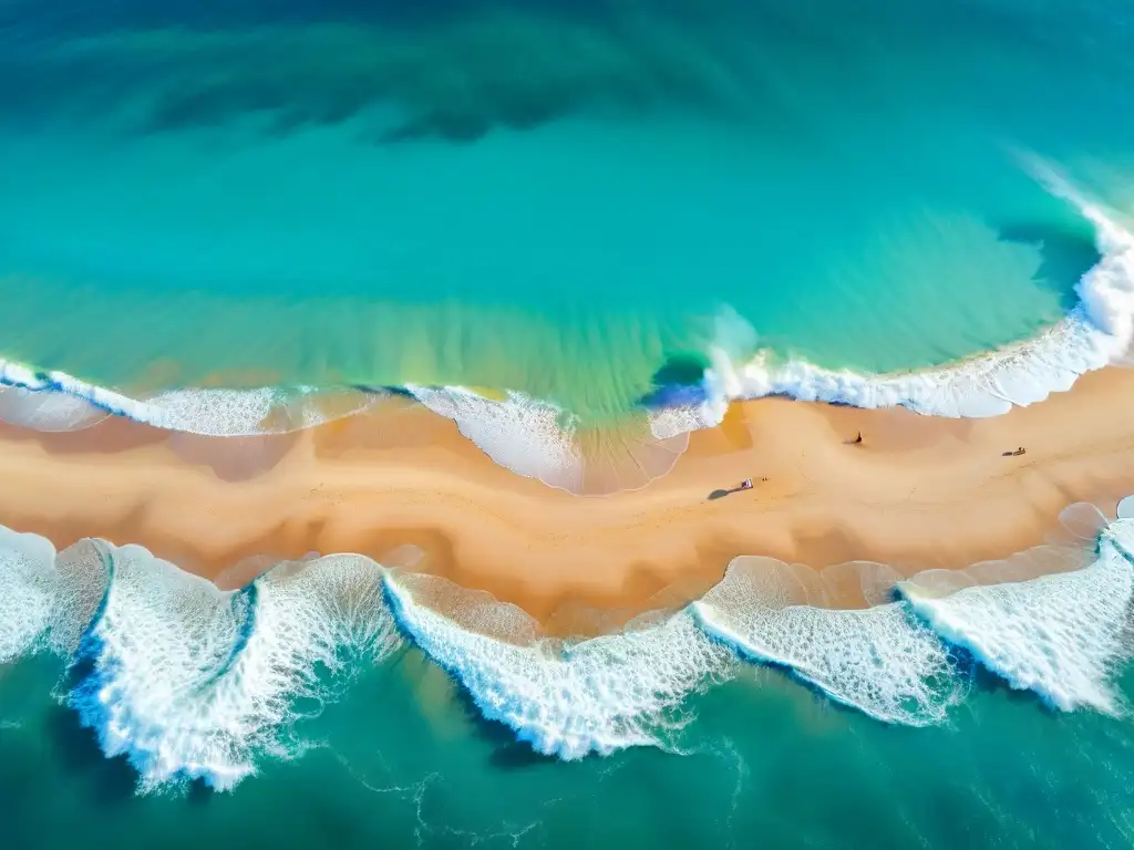 Paraíso costero intacto: aguas turquesas y arena dorada Vista aérea impresionante de playa intocada con aguas turquesas y arena dorada, destacando la importancia de la prevención erosión costera playas