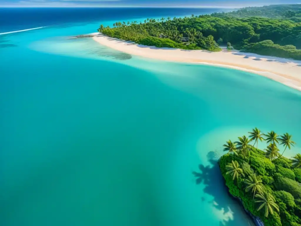 Paraíso en Venta: Consejos para Comprar una Casa en la Playa Vista aérea impresionante de una playa paradisíaca con aguas turquesas, arena dorada y palmeras verdes